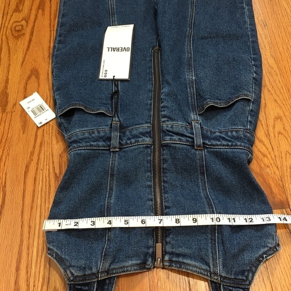 Almost Famous Denim Blue High Rise Straight Leg Zip Up Front Overalls - Picture 16 of 16